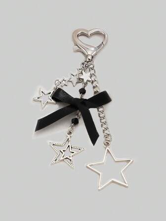 Kawaii 1pc Cute Punk Star Bowknot Tassel Pendant Keychain, Suitable For Bag, Phone Accessory, Gift For Friends Valentines