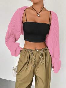 Flirla Cárdigan abierto de punto informal de color liso - Rosa - Ver 5