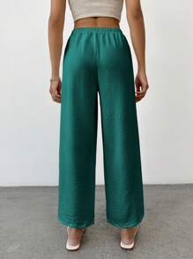 SHEIN PETITE Quần nữ thường ngày màu trơn Petite Cottnline Knot - Màu xanh lá cây đậm - Xem 2