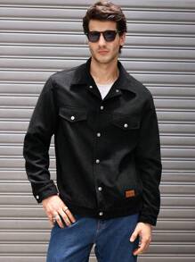 Manfinity VCAY Chaqueta holgada de hombros caídos y cuello tejida para hombres - Negro - Ver 5