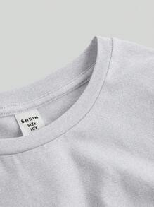 SHEIN Girlism T-shirt casual ajusté à col rond, manches courtes grises, côtés froncés, pour pré-adolescentes