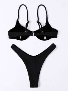 SHEIN Swim Women's Solid Color Sexy Bikini Set With Separable Top And Bottom, Beachwear With Underwire Summer