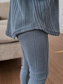 SHEIN Leap Crew 女小童落肩袖連帽T恤和緊身褲 - 藍色 - 查看 6