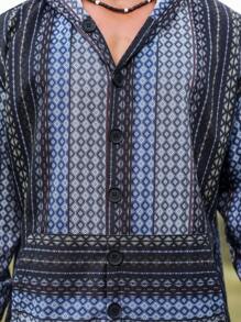 Manfinity Nomadique Sweat-shirt à capuche casual à manches longues avec imprimé géométrique pour homme, printemps-automne