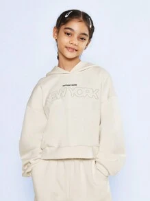 SUMWON Tween Girls Overhead Hoodie And Loose Fit Jogger With Embroidered New York Design 2 Piece Set - Yellow - View 3
