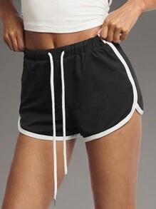 Forever 21 夏季、秋季和冬季女式黑白直筒裤/阔腿裤/宽松裤/中腰裤/教师运动裤/健身裤/运动服/低腰运动裤/短裤 - 黑色 - 查看 1