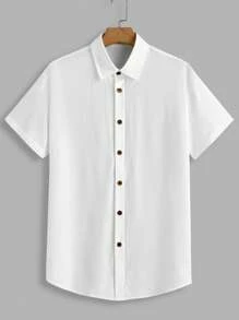 Manfinity VCAY 2pcs Men's Fitted Casual Striped Color Block Short Sleeve Shirt Set, Summer - White - View 3