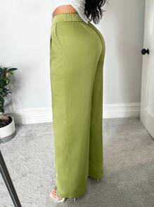 SHEIN SXY Women Casual Business Casual Solid Color Pleated Chino Pants High Waisted Pants In Summer Teachers' Day Office Olive Green - Green - View 2