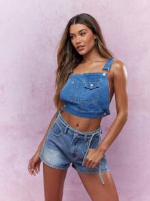 MISSGUIDED Women's Casual Versatile Pocket Denim Shorts - Blue - View 1