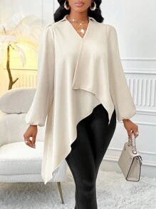 Zolique Blusa asimétrica de unicolor y diseño sencillo para el uso diario - Albaricoque - Ver 4