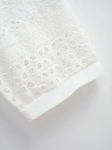 Chiquease Women Embroidered Short Sleeve Ruffle Hem Blouse - White - View 4