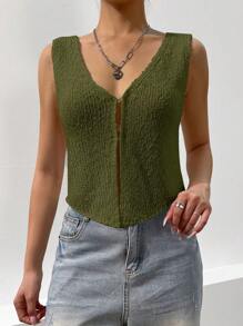 EgrlEra Women's Solid Color Casual Sleeveless Open Front Knit Top, Summer - Army Green - View 5