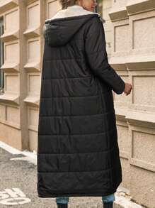 SHEIN LUNE Abrigo acolchado con capucha 2 en 1, ropa de invierno térmica - Negro - Ver 2