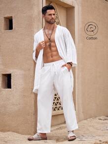 Manfinity KASUA Pantalon court blanc à cordon de serrage en coton pour hommes - Blanc - Voir 5