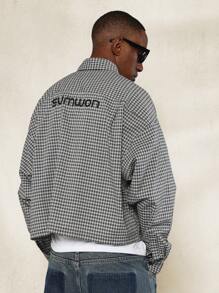 SUMWON Camisa de manga larga ajustada a la cintura con diseño a cuadros y bordado - Negro - Ver 1