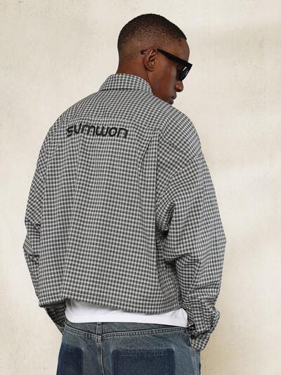 Crop Fit Langarm Hemd mit Karomuster und Stickerei