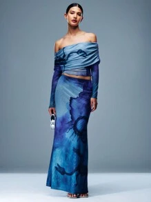 SHEIN Unity 动物扎染网纱美人鱼透视紧身长裙 - 彩色 - 查看 6