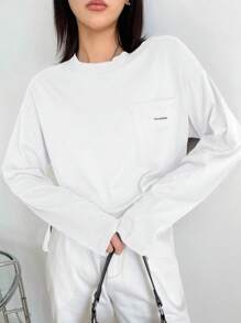 DAZY Ladies Solid Color Basic Long Sleeve T-Shirt,Fall Clothes Preppy Tops - White - View 3