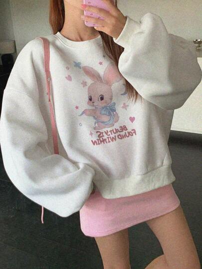 DAZY 女式卡通印花圆领长袖运动衫，秋季女装