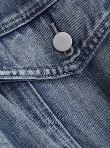 DAZY Áo khoác denim đơn giản có nút cổ gập phía trước có túi dài tay cho nữ, trang phục thường ngày - Rửa trung bình - Xem 3