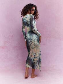 MISSGUIDED Printed Knot Detail Bust And Waist Wrapped Side Slit Midi Dress