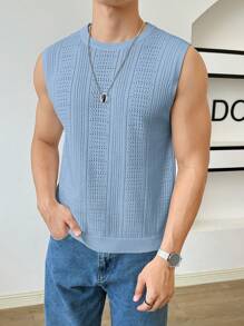 Manfinity VCAY Men's Casual Solid Color Sweater Vest, Spring Autumn - Blue - View 5