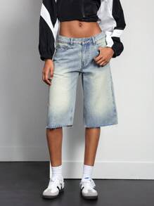 Quần jean lửng denim wash mùa hè dành cho nữ - Màu xanh lam - Xem 5