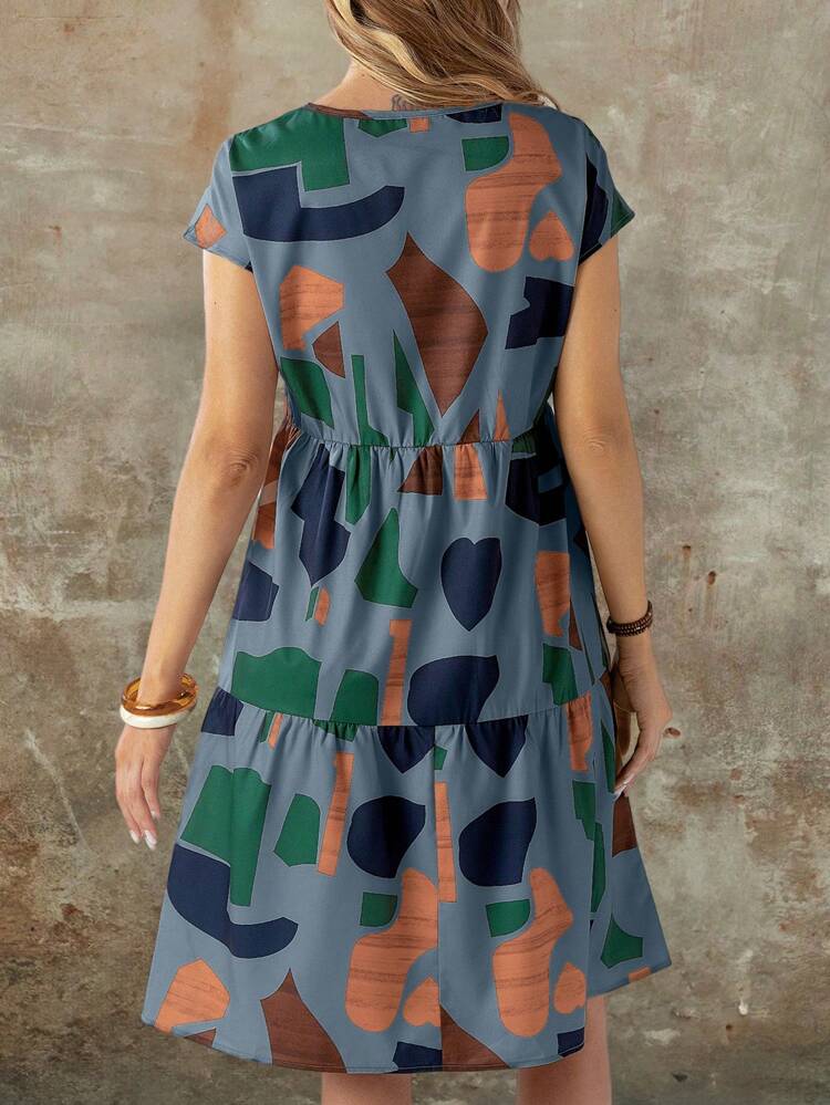 Women's Summer Geometric Pattern Print Round Neck Short-Sleeve Dress