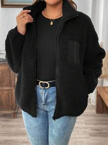 SHEIN LUNE Plus Size Reversible Fleece Jacket, Autumn Winter