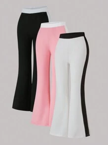 Chiquease 3pcs High-Waisted Colorblock Slimming Flare Leg Pants Set