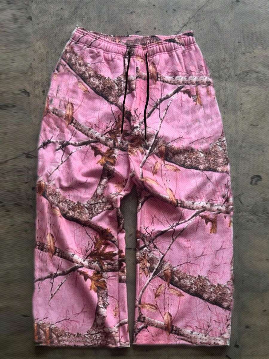 Manfinity Streetrush Pantalones de chándal rectos con estampado total para hombre, uso diario casual, estilo Y2K otoñal de Halloween, camuflaje Y2K holgado, regalo para esposo, novio, para rave
