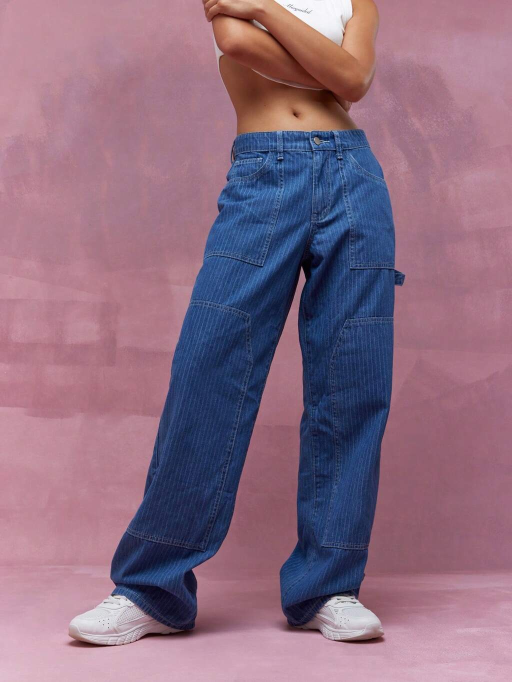 MISSGUIDED Jeans da carpentiere a gamba dritta a righe