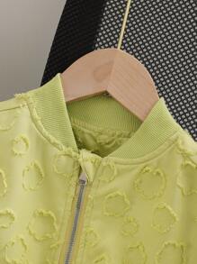 Chaqueta informal unicolor con cremallera delantera, bordado y flecos florales para niña joven - Verde - Ver 4
