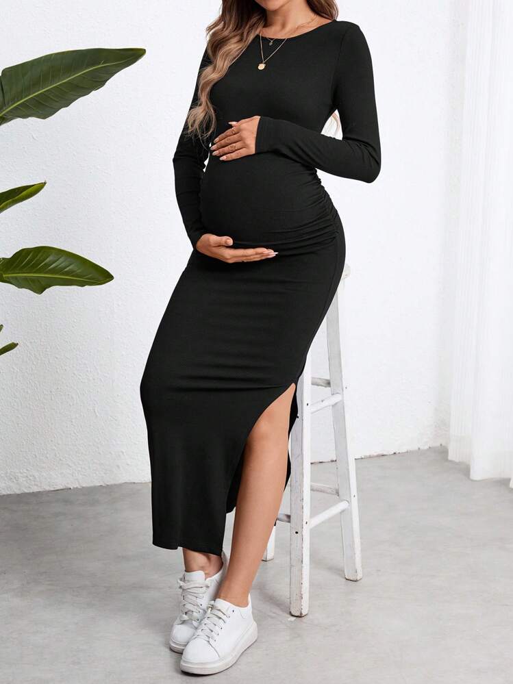 black maternity bodycon dress Rita Bodycon Maternity Dress In Black