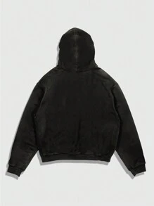 ROMWE MEN Street Life Men's Drawstring Long Sleeve Loose Version Popular Hooded Sweatshirt Suitable For Daily Use In Spring And Summer, School - Black - View 2