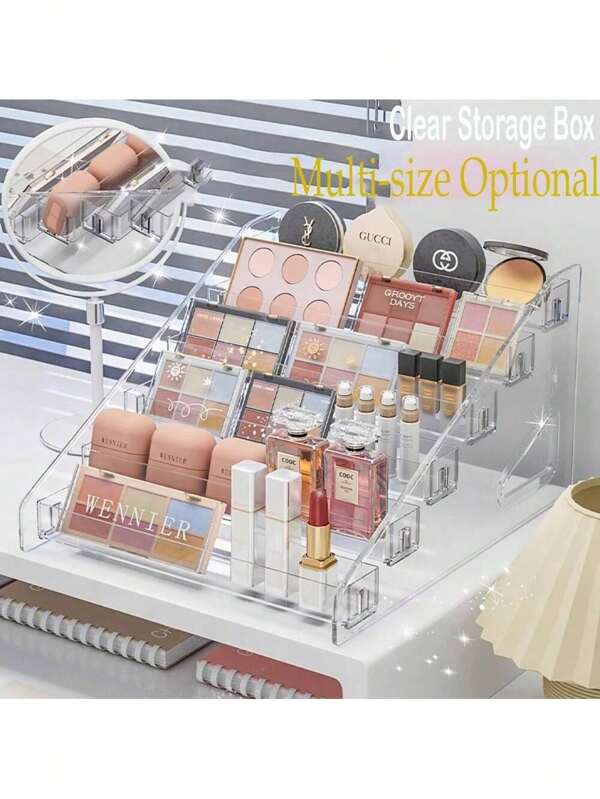 1 Piece Transparent Makeup Storage Box, Transparent Storage Box, Multi-Layer Makeup Storage Rack, Nail Polish, Eyeshadow Palette, Display Stand, Dressing Table, Organizer, Bathroom Storage And Storage, Transparent Makeup Storage Box, Staircase Perfume, Skin Care Products, Makeup Display Stand, Multi-Layer Makeup Storage Rack ,Jewellery Box,Pouch,Makeup Brush Holder,Brush Holder,Perfume Organiser,Pouch Bag