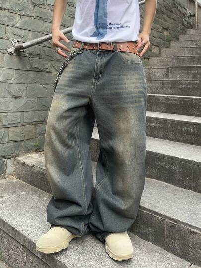 Artur Kramer Men's Casual Distressed Wide Leg Baggy Jeans