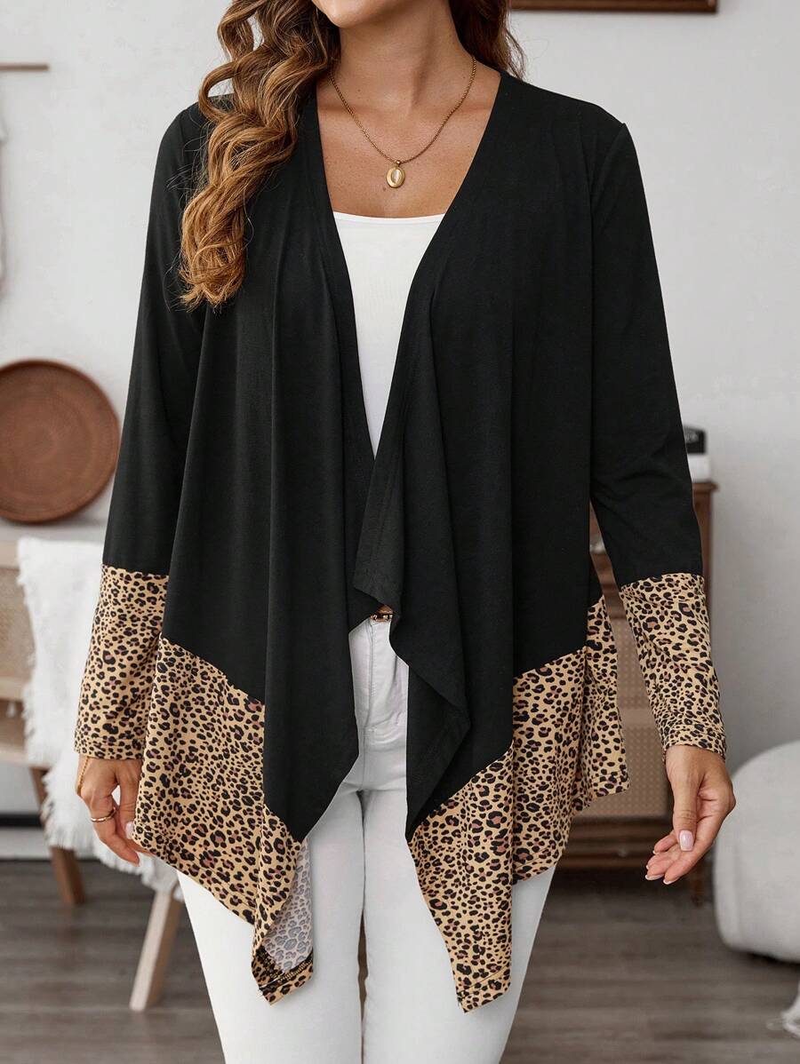 EMERY ROSE Women's Casual Patchwork Leopard Print Regular Jacket, Spring Autumn - Multicolor - View 1