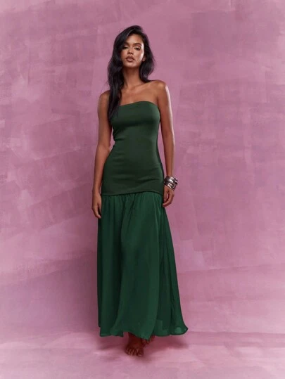 MISSGUIDED Emerald Green Strapless Maxi Dress With Fitted Bodice Christmas MISSGUIDED