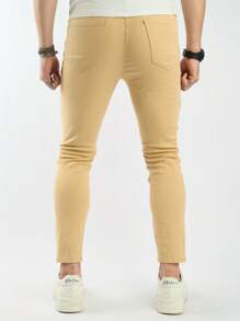 Manfinity Roughcore Men's Solid Color Pocket Design Distressed Hem Casual Denim Jeans - Khaki - View 2