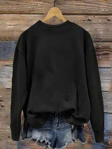 Simple And Casual Solid Color Halloween Ghoul Element Women Crew Neck Sweatshirt - Black - View 2