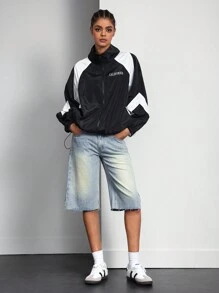 Quần jean lửng denim wash mùa hè dành cho nữ - Màu xanh lam - Xem 1