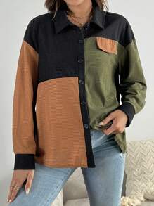 SHEIN Pregnant Women Casual Colorblock Button Front Long Sleeve Jacket, For Maternity, For Winter - Multicolor - View 5