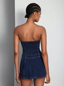 Váy denim thông thường có thắt lưng đơn giản - Màu xanh lam - Xem 3