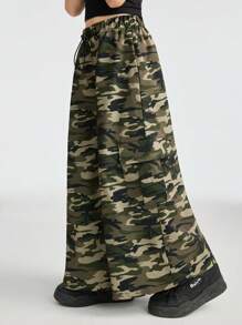 SHEIN 青少年女孩服装裤子返校服装服装妈妈和我的 Kpop Y2k 宽腿格子迷彩工装裤足球/排球感恩节万圣节服装圣诞节运动裤春/秋/冬 - 彩色 - 查看 6