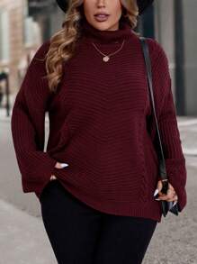 SHEIN LUNE Plus Size Casual Loose Fit High Neck Knit Sweater Pullover With Intricate Raised Knit Texture For A Relaxed Look. Parties, Music Festivals, Home Wear, Back-To-School Events, Gifting, And Shopping.Winter Clothes,Country Tops,Fall Sweaters