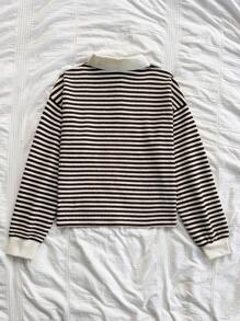 Soleia 度假女士休闲棕色条纹 POLO 领学院风连帽衫 - 彩色 - 查看 2