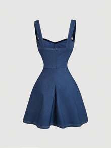 SHEIN MOD Vestido de tirantes efecto vaquero para mujer, vestido corto de graduación, vestidos de otoño - Azul lavado medio - Ver 2