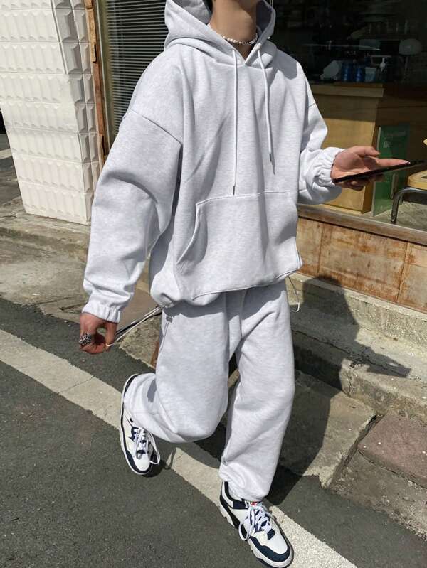 DAZY Conjunto casual de 2 piezas con sudadera con capucha de unicolor de manga larga y pantalones con bolsillo, uso diario casual de otoño