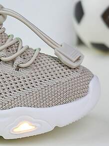 Zapatillas deportivas con luz brillante, suela suave y duradera, zapatos de contraste de color con banda elástica de tela transpirable para niños - Beis - Ver 8